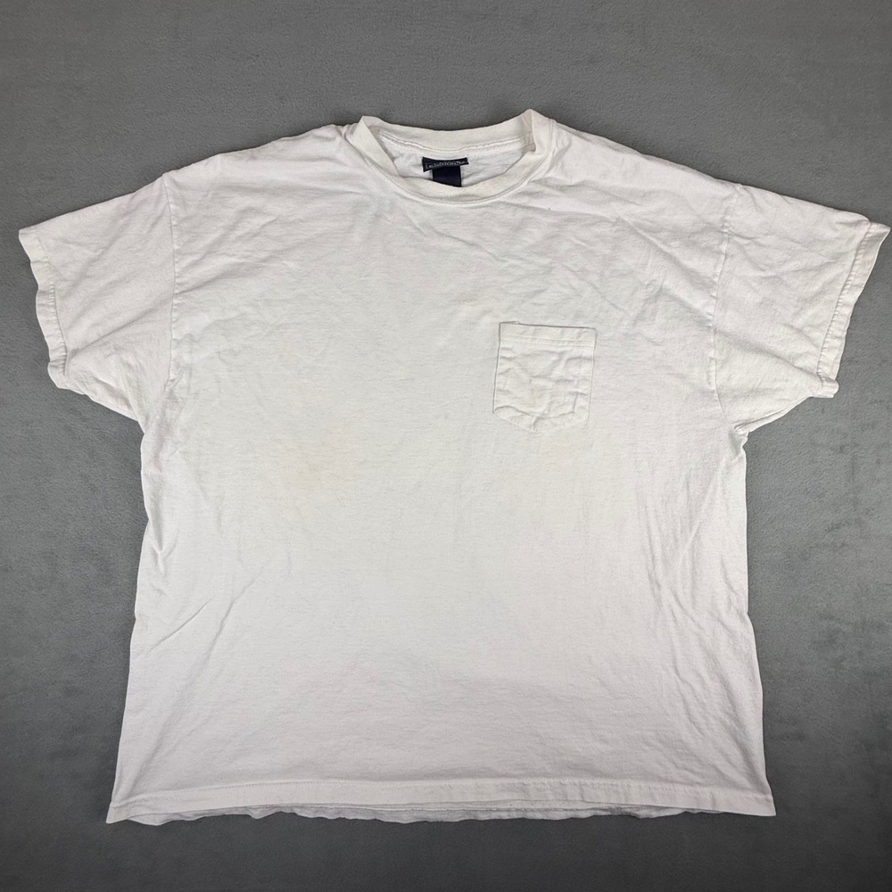 Vtg Basic Editions Mens White Pocket Tee Short Sleeve Cotton‎ Crew Neck XL Y2K